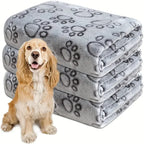 Grey Paw Print Flannel Pet Blanket