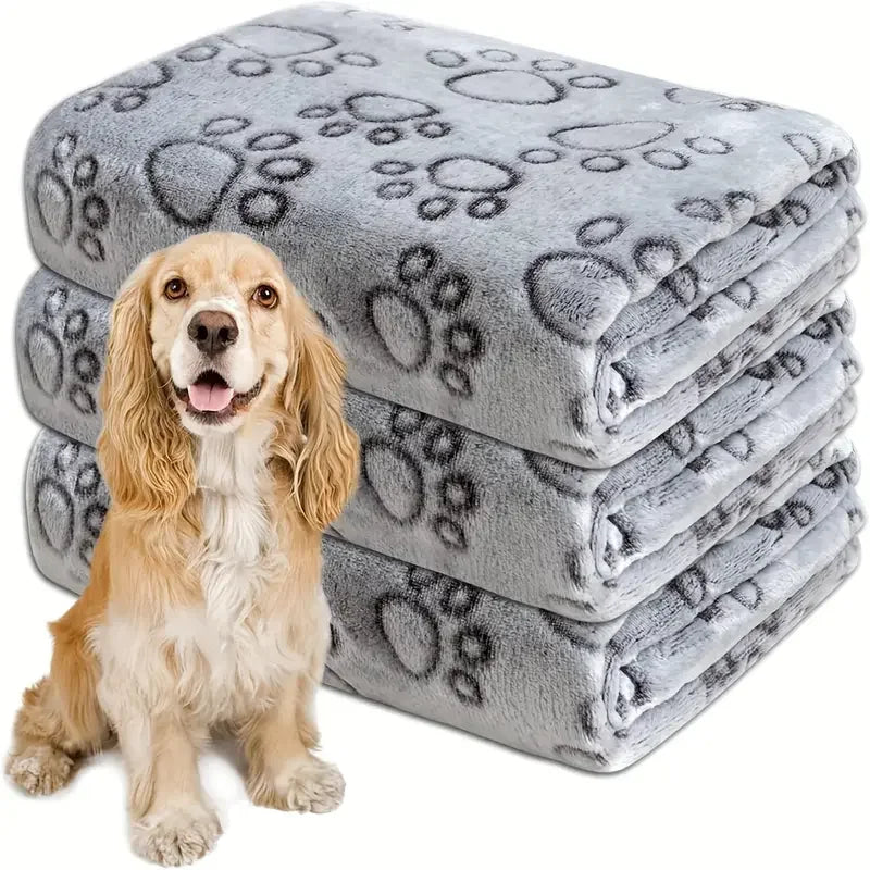 Grey Paw Print Flannel Pet Blanket
