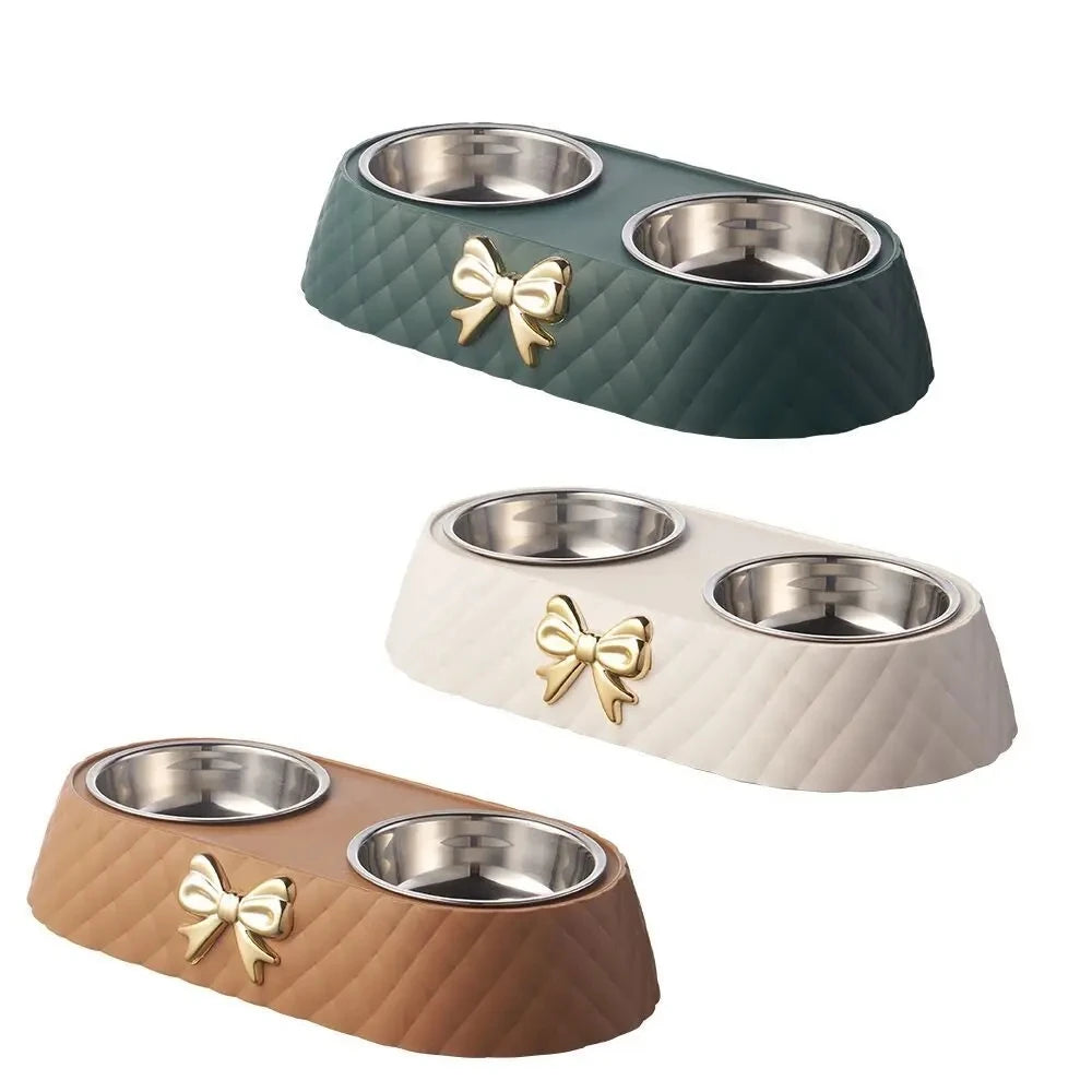 Bow-Tie Double Pet Bowl Set