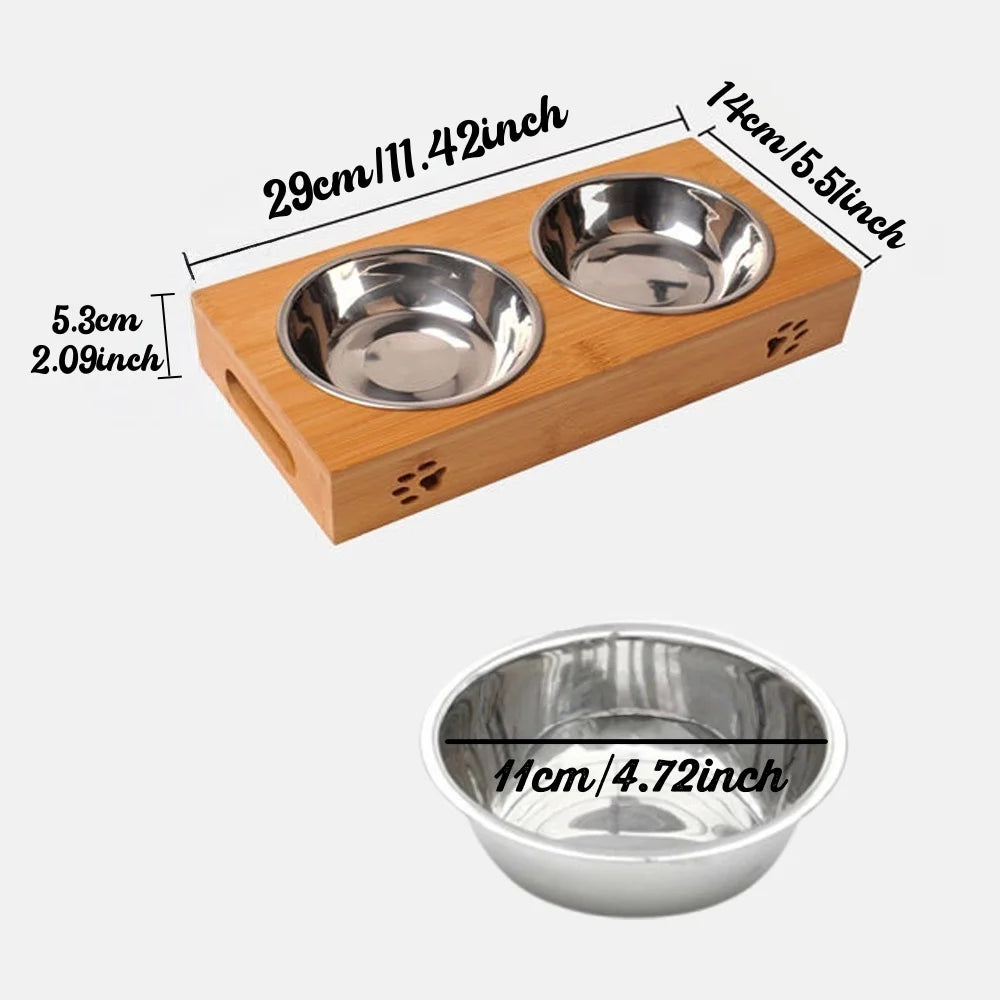 Personalised Bamboo Double Pet Bowl Set