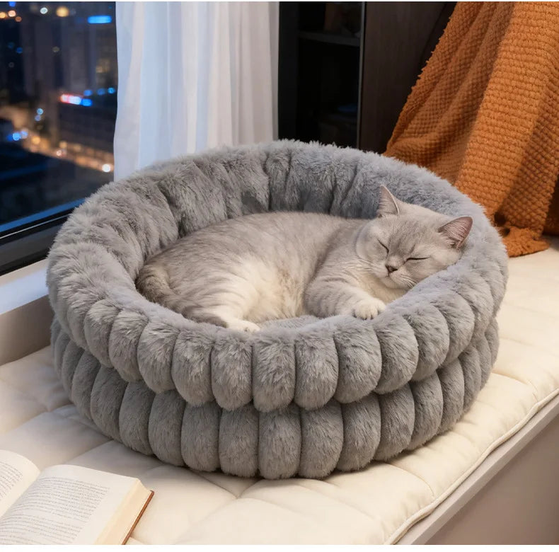 Round Plush Cat and Dog Bed