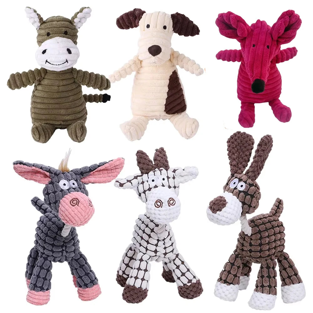 Corduroy Animal Squeaky Pet Toy