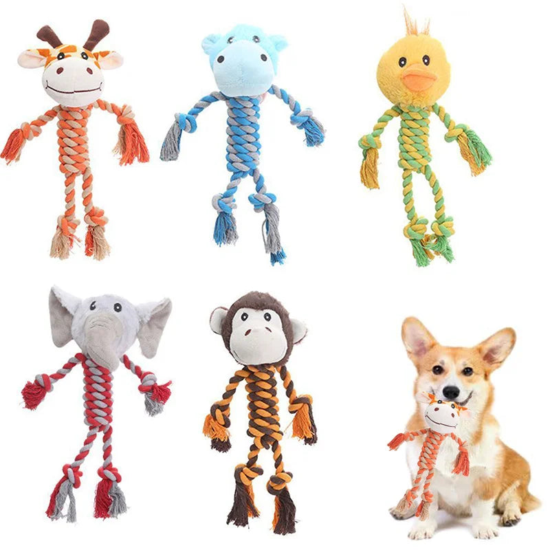 Plush Animal Rope Squeaky Dog Toy