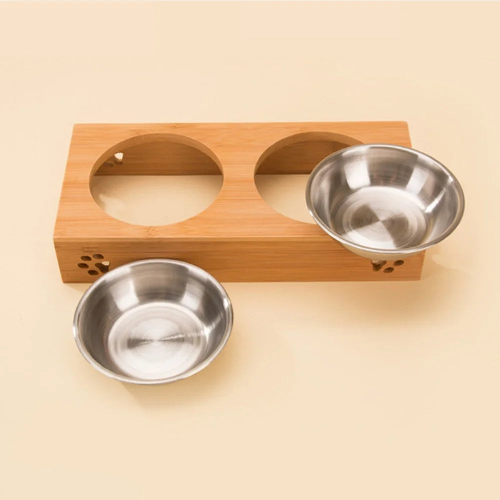 Personalised Bamboo Double Pet Bowl Set