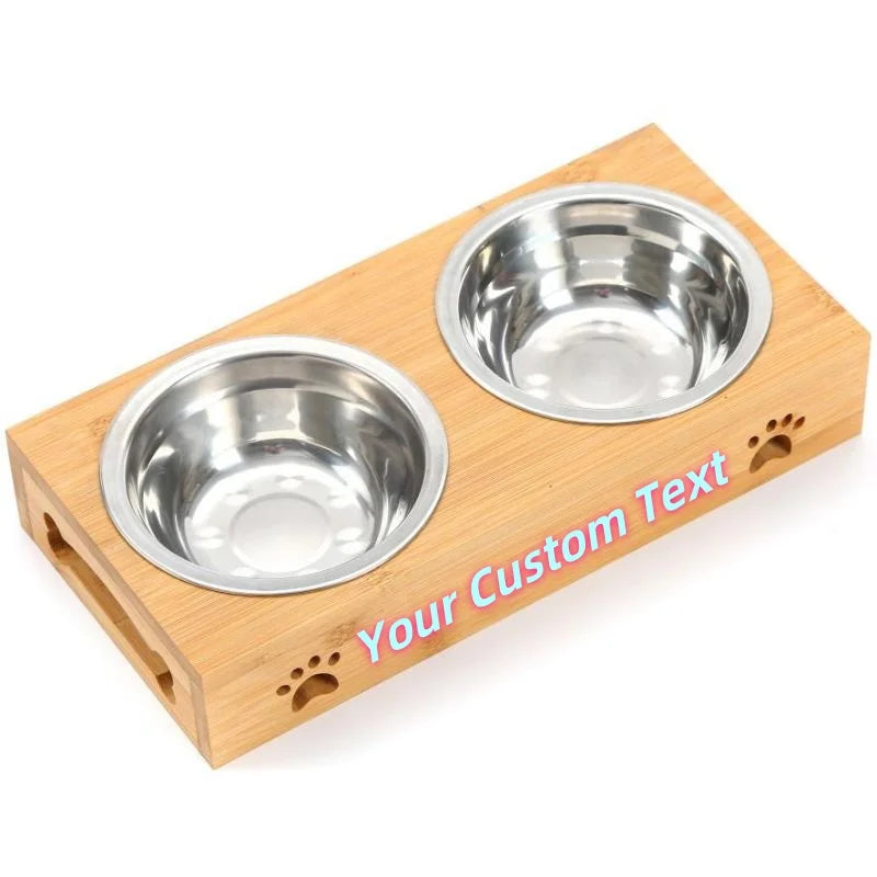 Personalised Bamboo Double Pet Bowl Set