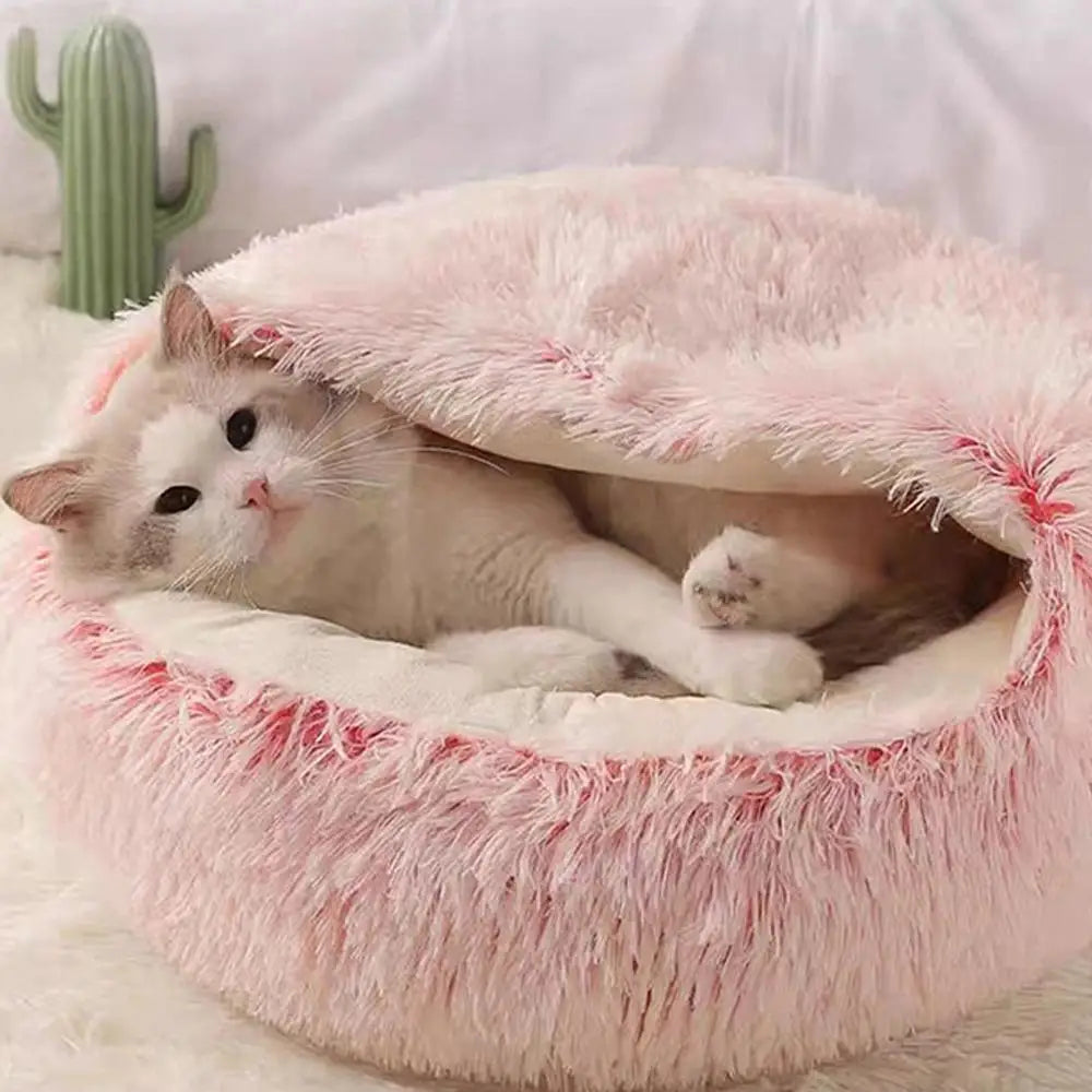 Plush Round Cat Bed with Cover