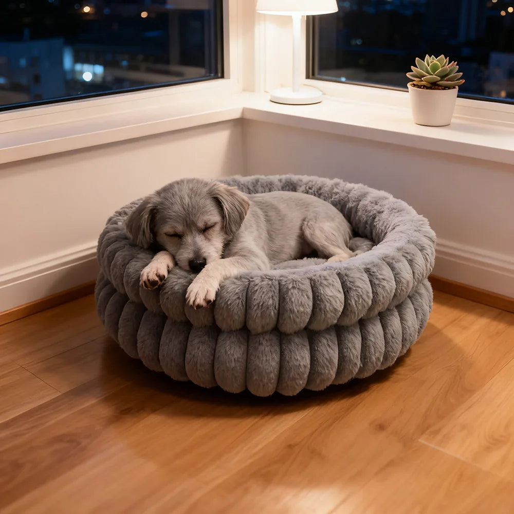 Round Plush Cat and Dog Bed
