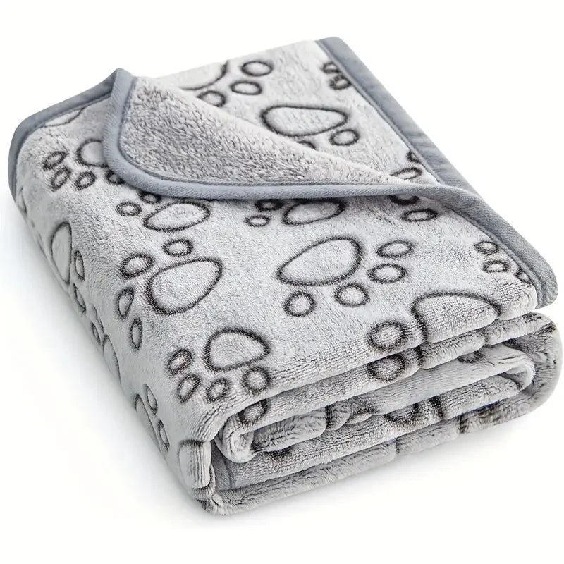 Grey Paw Print Flannel Pet Blanket