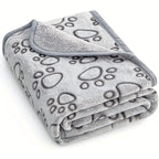 Grey Paw Print Flannel Pet Blanket