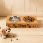 Personalised Bamboo Double Pet Bowl Set
