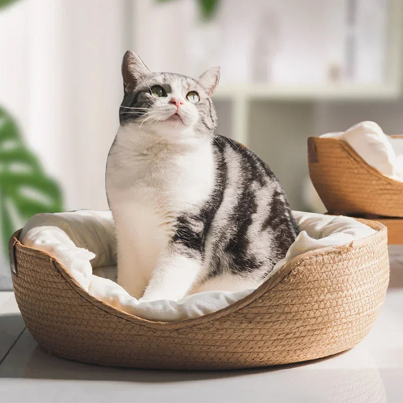 Bamboo-Style Pet Bed Basket
