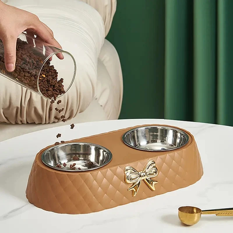 Bow-Tie Double Pet Bowl Set