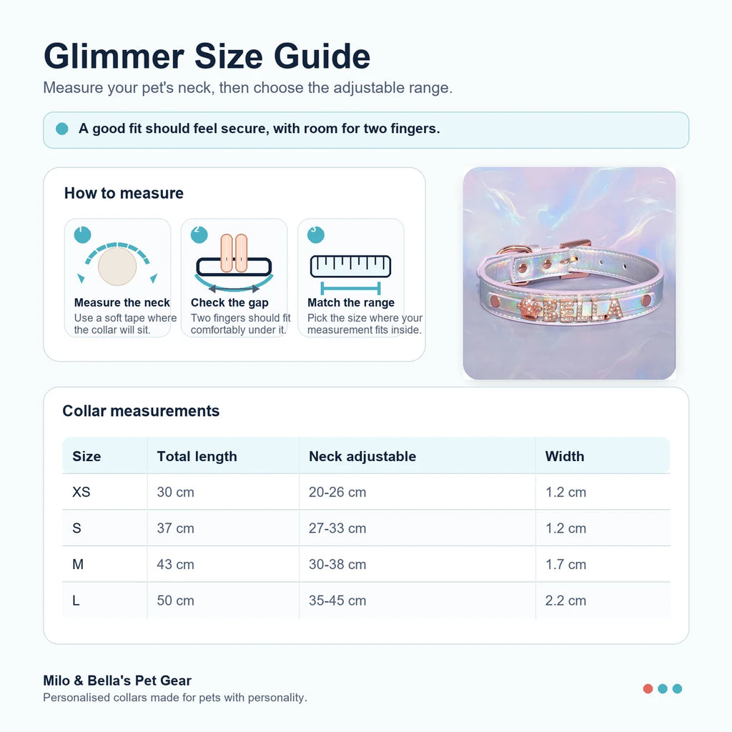 Glimmer collar size guide